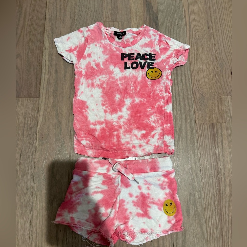 Flowers by Zoe (FBZ) pink tie dye shorts set girls 4T